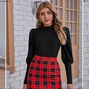 New Turtle Neck Leg-of-mutton Sleeve Top SHEIN